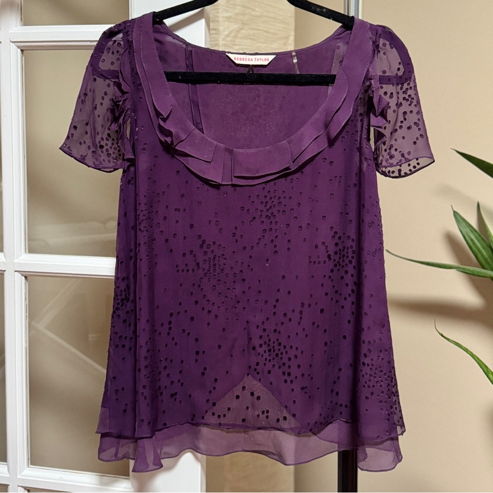 Rebecca Taylor Plum Sheer Blouse with Ruffles